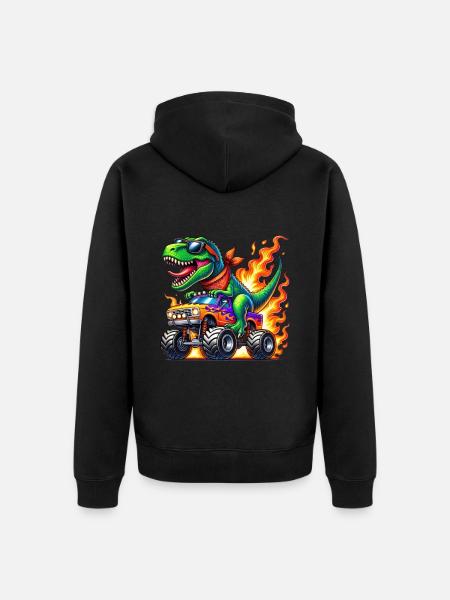 Adventurous dinosaur on monster truck - Unisex Premium Organic Zip Hoodie - black