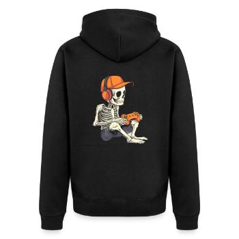 Skelett Halloween Gamer Gaming Junge Kinder Boy - Unisex Premium Bio Zip Hoodie - Schwarz - Hinten - Nico (187cm)