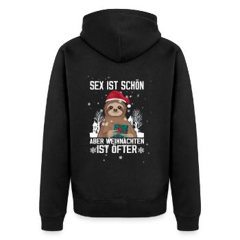 Lustiges Weihnachts-Faultier - Unisex Premium Bio Zip Hoodie - Schwarz - Hinten - Nico (187cm)