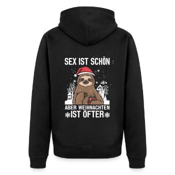 Lustiges Weihnachts-Faultier - Unisex Premium Bio Zip Hoodie - Schwarz - Hinten - Nico (187cm)