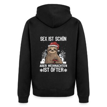 Funny Christmas Sloth - Unisex Premium Organic Zip Hoodie - black - Back - Nico (187cm)