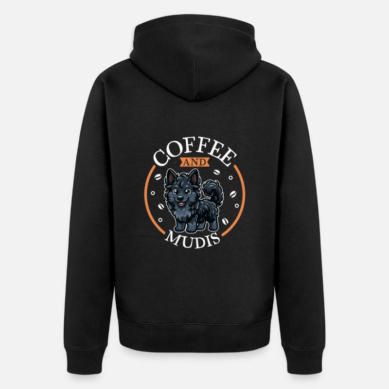 Kaffee und Mudi - Unisex Premium Bio Zip Hoodie - Schwarz