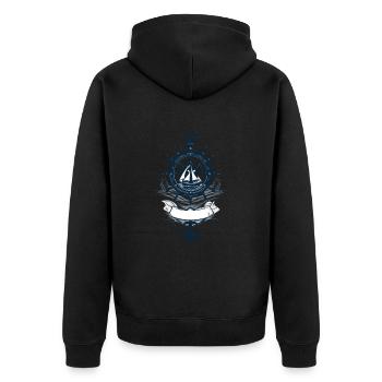 Captain Steering Wheel Anchor Sailboat Adventure - Unisex Premium Organic Zip Hoodie - black - Back - Nico (187cm)