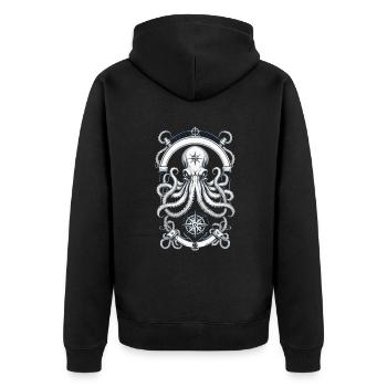 Krake Seeungeheuer Hobby Fischer Seefahrer - Unisex Premium Bio Zip Hoodie - Schwarz - Hinten - Nico (187cm)