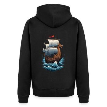 Wikinger Drachenboot Auf Hoher See - Unisex Premium Bio Zip Hoodie - Schwarz - Hinten - Nico (187cm)