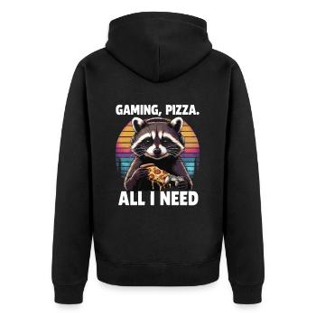 Drôle Raton laveur Gaming Pizza Gamer Gamer Gaming - Veste à capuche bio Premium Unisexe - noir - Dos - Nico (187cm)