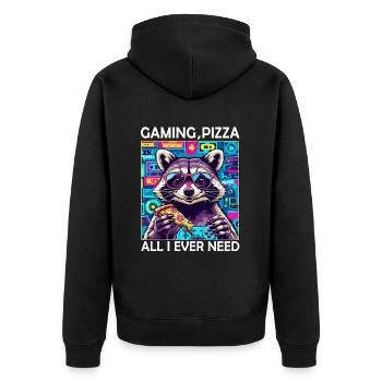 Funny Raccoon Gaming Pizza Gamer Gamer Gaming - Unisex Premium Organic Zip Hoodie - black - Back - Nico (187cm)