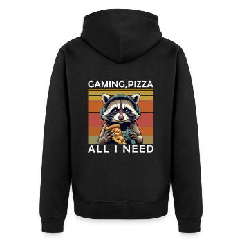 Funny Raccoon Gaming Pizza Gamer Gamer Gaming - Unisex Premium Organic Zip Hoodie - black - Back - Nico (187cm)