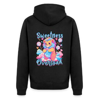 Zuckerwatte Sweetness Overload - Unisex Premium Bio Zip Hoodie - Schwarz - Hinten - Nico (187cm)