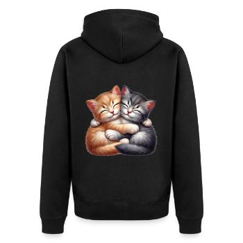 Zwei Kuschelnde Kätzchen in Liebevoller Umarmung - Unisex Premium Bio Zip Hoodie - Schwarz - Hinten - Nico (187cm)