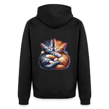 Deux chatons câlins dans une étreinte affectueuse - Veste à capuche bio Premium Unisexe - noir - Dos - Nico (187cm)