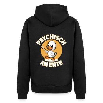 Psychisch Am Ente Humorvoller Entenwitz - Unisex Premium Bio Zip Hoodie - Schwarz - Hinten - Nico (187cm)