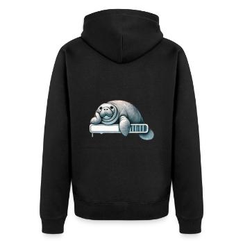 Gemütliches Faultier-Manati Auf Ladebalken - Unisex Premium Bio Zip Hoodie - Schwarz - Hinten - Nico (187cm)