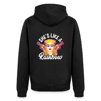 She's Like A Rainbow Hippie Stil - Unisex Premium Bio Zip Hoodie - Schwarz - Hinten - Nico (187cm)
