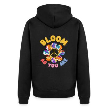 Blühe Wie Du Bist Friedensblume - Unisex Premium Bio Zip Hoodie - Schwarz - Hinten - Nico (187cm)