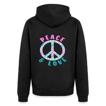 Peace & Love Buntes Friedenssymbol - Unisex Premium Bio Zip Hoodie - Schwarz - Hinten - Nico (187cm)
