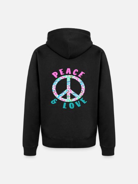 Peace & Love Buntes Friedenssymbol - Unisex Premium Bio Zip Hoodie - Schwarz