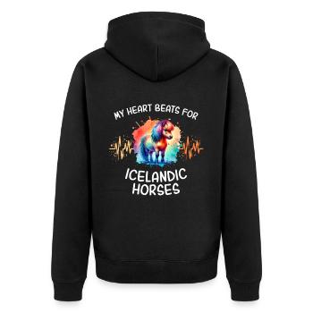 Isländer Herzlinie Pferd Islandpony - Unisex Premium Bio Zip Hoodie - Schwarz - Hinten - Nico (187cm)