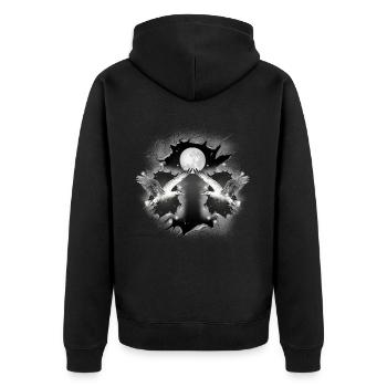Maritime mystique, Mouettes, Mouette, Pleine Lune, Lune - Veste à capuche bio Premium Unisexe - noir - Dos - Nico (187cm)