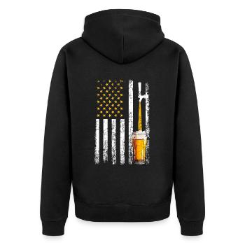 Crafbeer american flag, brewing - Unisex Premium Bio Zip Hoodie - Schwarz - Hinten - Nico (187cm)