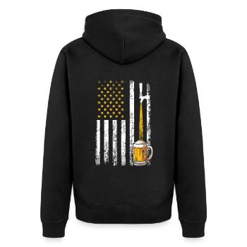 Crafbeer american flag, brewing - Unisex Premium Bio Zip Hoodie - Schwarz - Hinten - Nico (187cm)