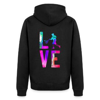 Funny Tennis Player Racket - Unisex Premium Bio Zip Hoodie - Schwarz - Hinten - Nico (187cm)