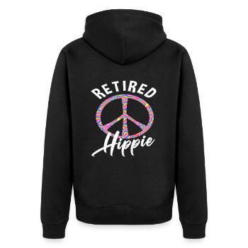 Retired Hippie Peace Zeichen Buntes Design - Unisex Premium Bio Zip Hoodie - Schwarz - Hinten - Nico (187cm)