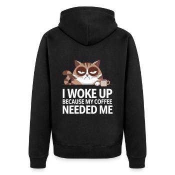 Funny Coffee Cats Saying - Unisex Premium Organic Zip Hoodie - black - Back - Nico (187cm)