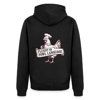Witziger Hühner Spruch - Unisex Premium Bio Zip Hoodie - Schwarz - Hinten - Nico (187cm)