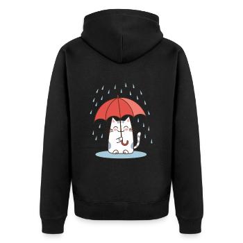 Regen Regenschirm Katze - Unisex Premium Bio Zip Hoodie - Schwarz - Hinten - Nico (187cm)