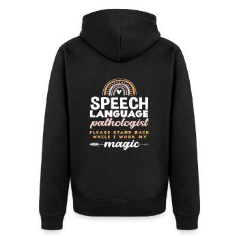 Logopäde Bitte Abstand Halten Während Ich Meine - Unisex Premium Bio Zip Hoodie - Schwarz - Hinten - Nico (187cm)