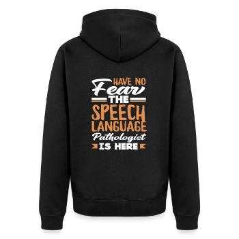 Don't worry, the speech therapist is there - Unisex Premium Organic Zip Hoodie - black - Back - Nico (187cm)