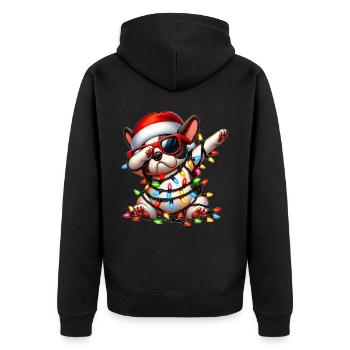 Tupfende Französische Bulldogge Sonnenbrille Niedl - Unisex Premium Bio Zip Hoodie - Schwarz - Hinten - Nico (187cm)