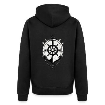 Kapitän Steuerrad Anker Segelboot Motiv - Unisex Premium Bio Zip Hoodie - Schwarz - Hinten - Nico (187cm)