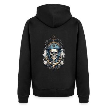 Piratenflaggen Skull Jolly Roger Pirat Kostüm - Unisex Premium Bio Zip Hoodie - Schwarz - Hinten - Nico (187cm)
