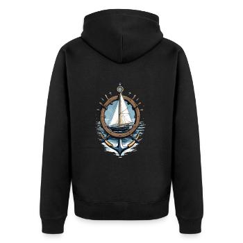 Captain Steering Wheel Anchor Sailboat Adventure - Unisex Premium Organic Zip Hoodie - black - Back - Nico (187cm)