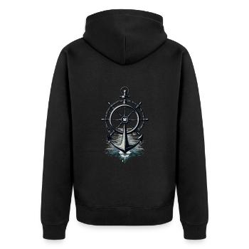 Captain Steering Wheel Anchor Sailboat Adventure - Unisex Premium Organic Zip Hoodie - black - Back - Nico (187cm)