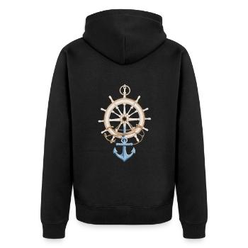 Captain Steering Wheel Anchor Sailboat Adventure - Unisex Premium Organic Zip Hoodie - black - Back - Nico (187cm)