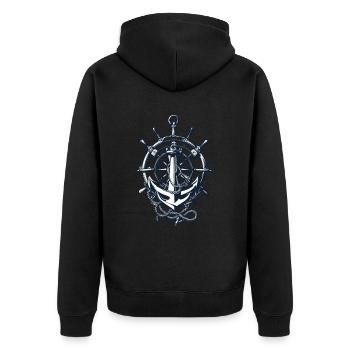 Captain Steering Wheel Anchor Adventure Blessing - Unisex Premium Organic Zip Hoodie - black - Back - Nico (187cm)