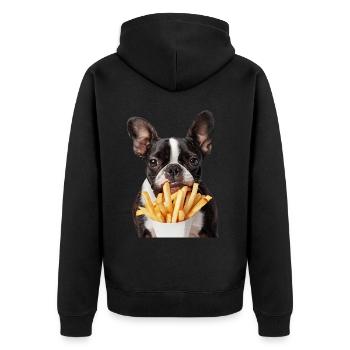Boston Terrier - Unisex Premium Bio Zip Hoodie - Schwarz - Hinten - Nico (187cm)