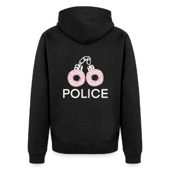Polizei - Donut Handschellen - Unisex Premium Bio Zip Hoodie - Schwarz - Hinten - Nico (187cm)