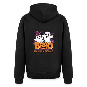 Süßes Geist Halloween Outfit Damen - Unisex Premium Bio Zip Hoodie - Schwarz - Hinten - Nico (187cm)
