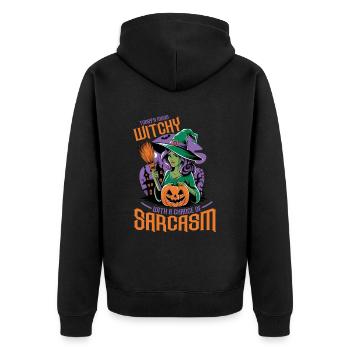 Sarkastisches Hexen Outfit Damen Halloween - Unisex Premium Bio Zip Hoodie - Schwarz - Hinten - Nico (187cm)