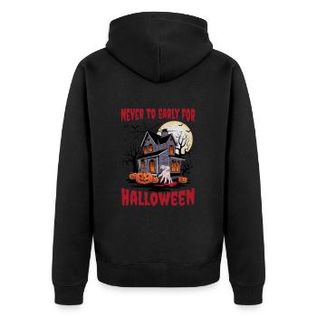 Gruseliges Spukhaus Halloween Outfit Damen - Unisex Premium Bio Zip Hoodie - Schwarz - Hinten - Nico (187cm)