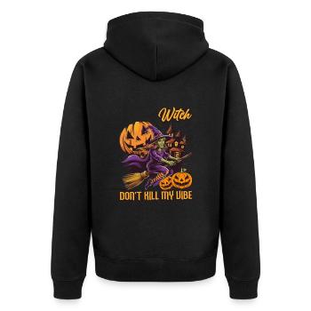 Freches Hexen Outfit Damen Halloween - Unisex Premium Bio Zip Hoodie - Schwarz - Hinten - Nico (187cm)