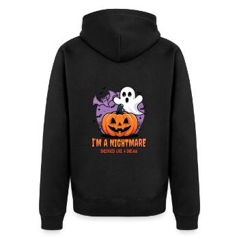 Niedliches Geister Halloween Outfit Damen - Unisex Premium Bio Zip Hoodie - Schwarz - Hinten - Nico (187cm)