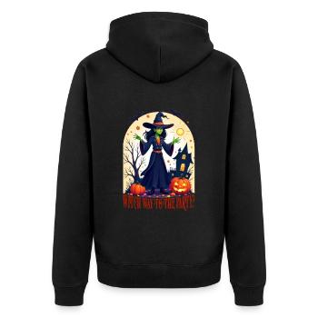 Lustiges Hexen Outfit Damen Halloween - Unisex Premium Bio Zip Hoodie - Schwarz - Hinten - Nico (187cm)