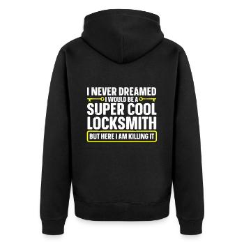 Locksmith Lockpicking Lockpicker - Unisex Premium Bio Zip Hoodie - Schwarz - Hinten - Nico (187cm)