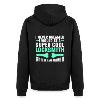 Locksmith Lockpicking Lockpicker - Unisex Premium Bio Zip Hoodie - Schwarz - Hinten - Nico (187cm)
