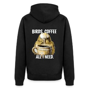Drôle d’oiseau café zoo Café rétro Tout ce dont j’ai besoin - Veste à capuche bio Premium Unisexe - noir - Dos - Nico (187cm)